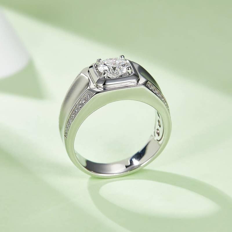秀波款S925银镀白金MoissaniteMen's Ring1ctD级